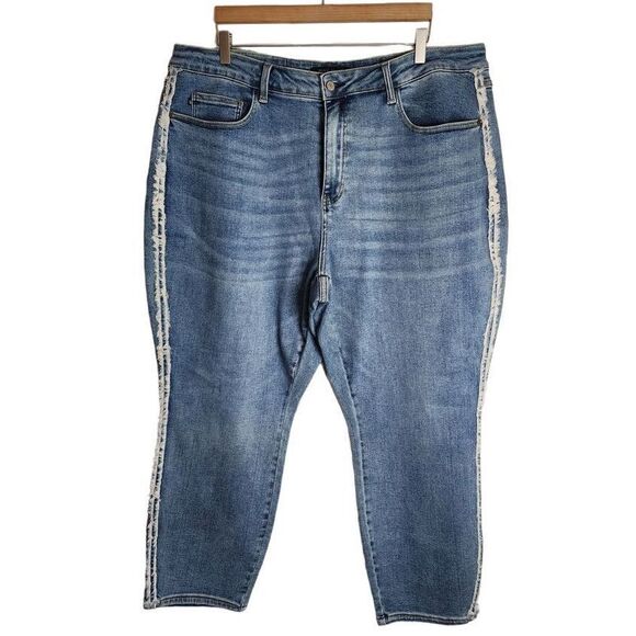 Judy Blue Jeans‎ Women's 22 W Slim Fit Stretch High Rise Side Fray Denim Blue - Picture 1 of 7